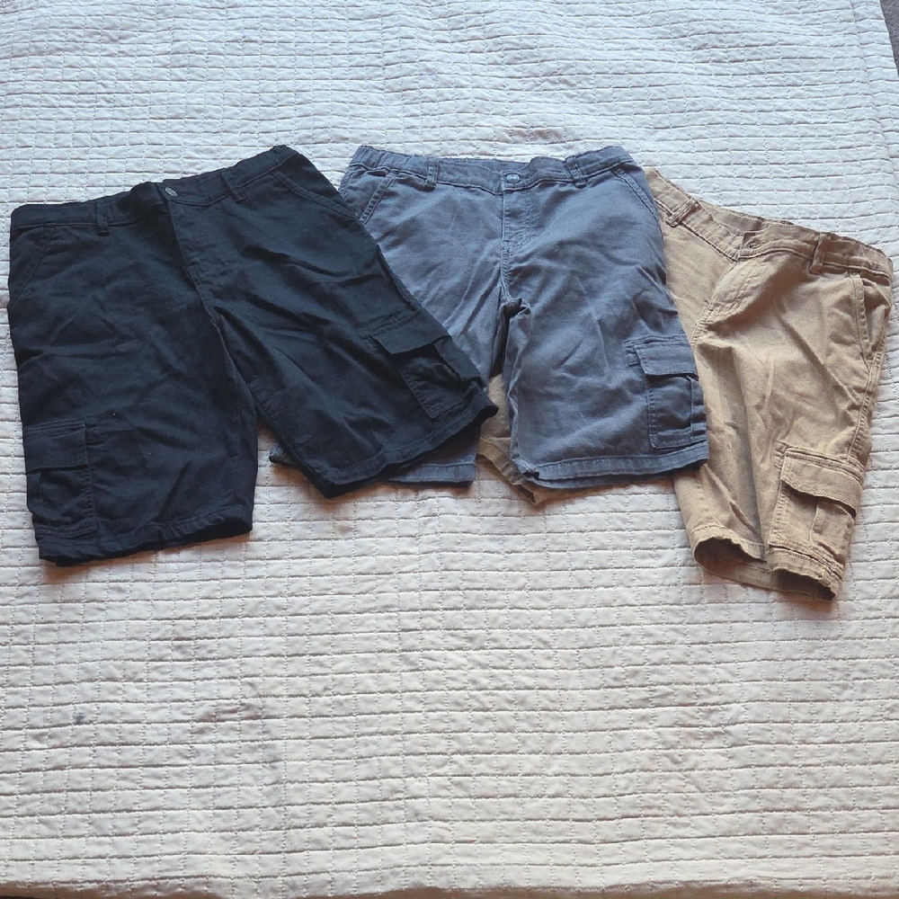 (BUNDLE) Stylish Kids Cargo Shorts - Black, Gray, and Tan